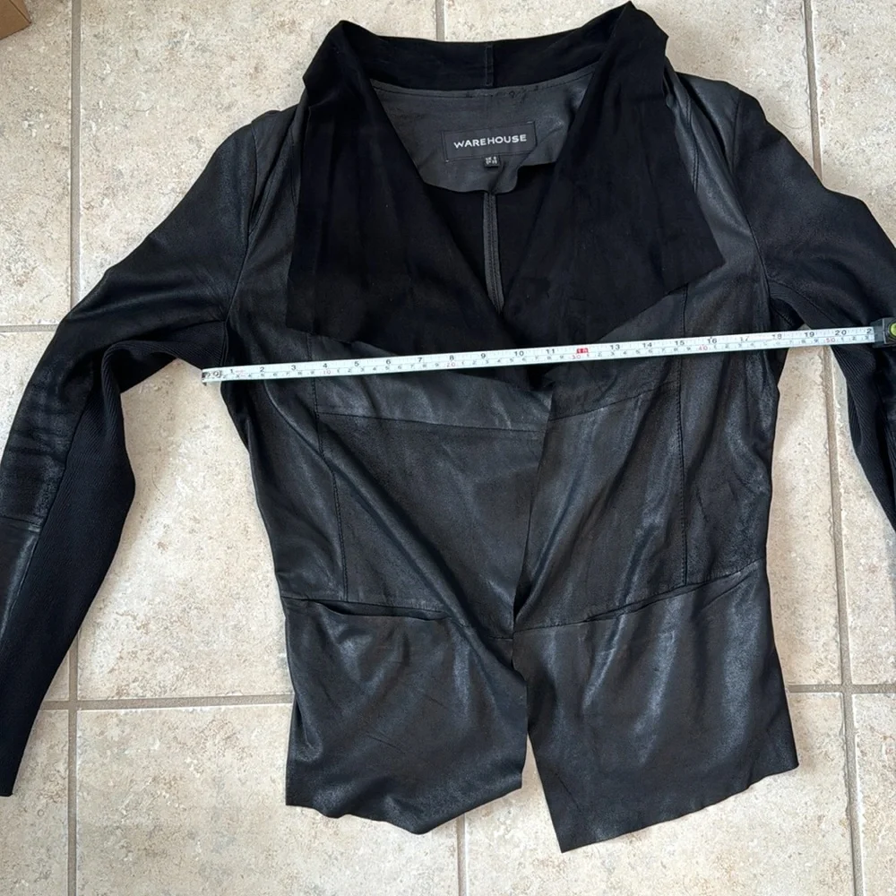 Warehouse Genuine leather jacket raw edge unlined Open front Sz 4/UK 8 - Picture 9 of 10